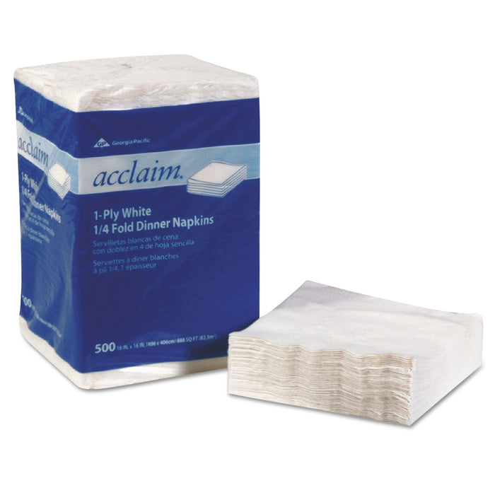 Georgia Pacific Acclaim 1/4 Fold Paper Dinner Napkins, White, 1-Ply, 16"x16", 500/PK, 8 PK/CT