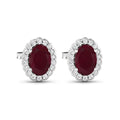 1.90 Ct Oval Pink Ruby & Diamond Prong 14K Gold Halo Stud Earrings by Fine Color Jewels
