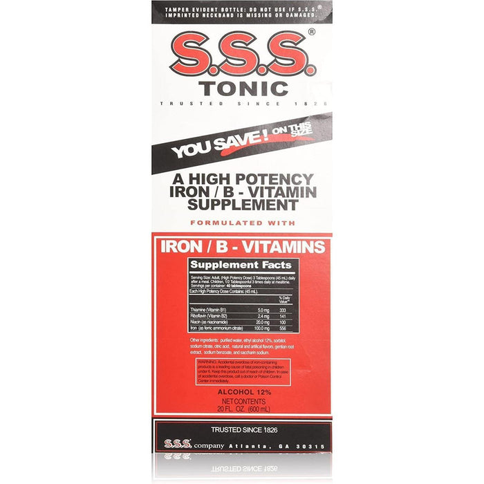 SSS Tonic Liquid Iron & Vitamin B Supplement 20 Fl. Oz by Pasteur Pharmacy