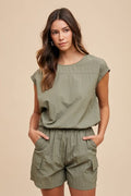 Utility Sportive Top & Cargo Shorts Set - Olive by Boutique 23