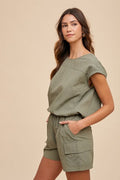 Utility Sportive Top & Cargo Shorts Set - Olive by Boutique 23
