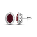 1.90 Ct Oval Pink Ruby & Diamond Prong 14K Gold Halo Stud Earrings by Fine Color Jewels