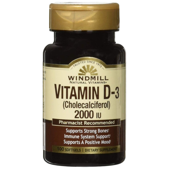 Windmill Vitamin D3 2000U Softgels Sugar Free 100 Ct Gelcap by Pasteur Pharmacy