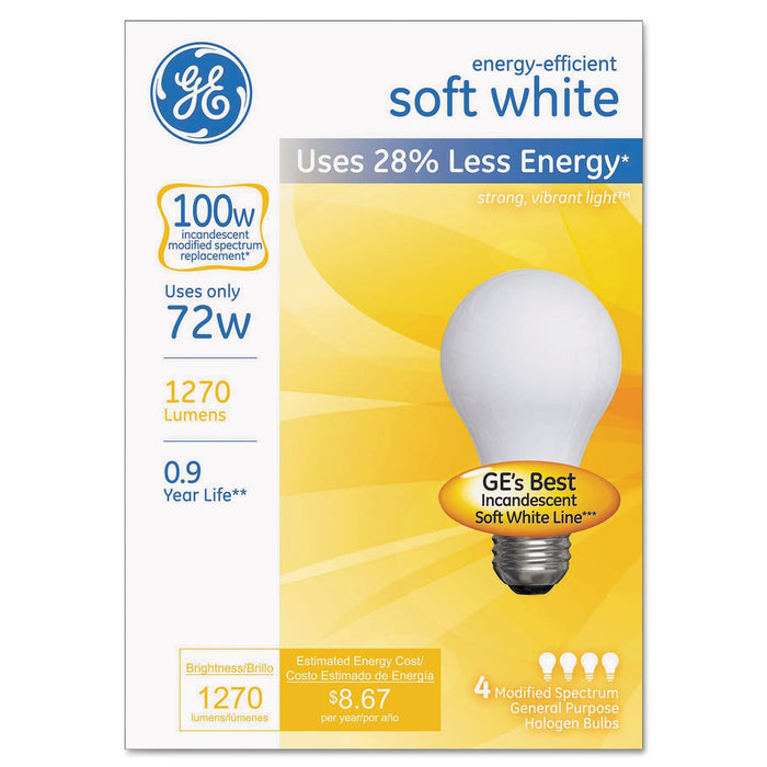 GE Halogen Bulb, Globe, 72 Watts, Soft White, 4/Pack