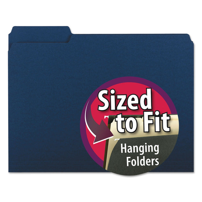 Smead Interior File Folders, 1/3-Cut Tabs: Assorted, Letter Size, 0.75" Expansion, Navy Blue, 100/Box