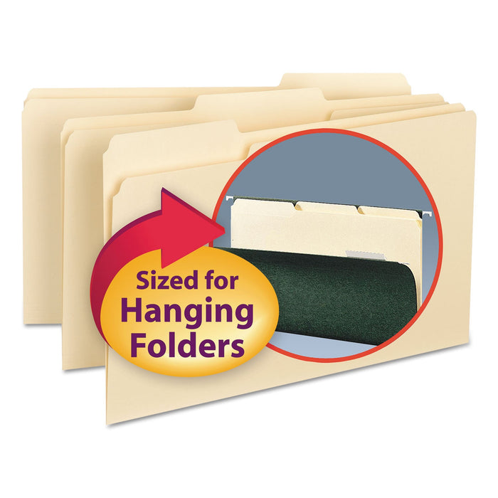 Smead Interior File Folders, 1/3-Cut Tabs: Assorted, Legal Size, 0.75" Expansion, Manila, 100/Box