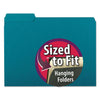 Smead Interior File Folders, 1/3-Cut Tabs: Assorted, Letter Size, 0.75" Expansion, Teal, 100/Box