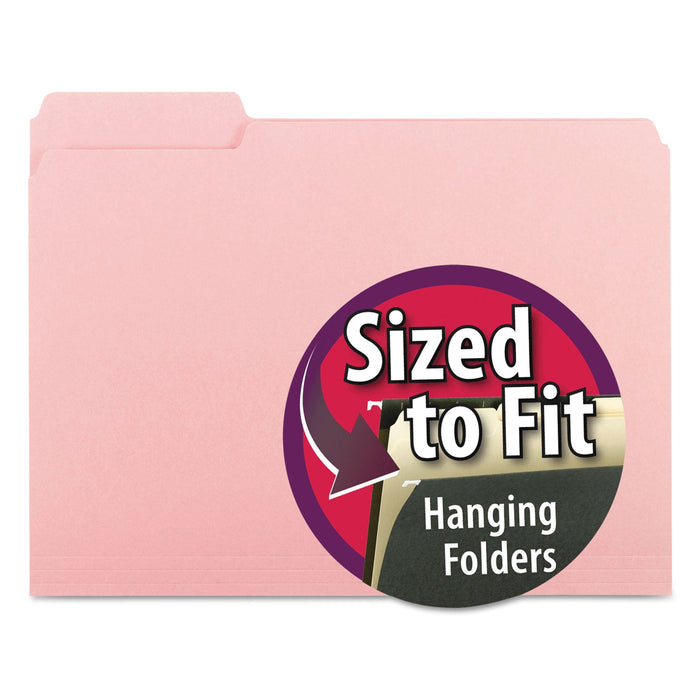 Smead Interior File Folders, 1/3-Cut Tabs: Assorted, Letter Size, 0.75" Expansion, Pink, 100/Box