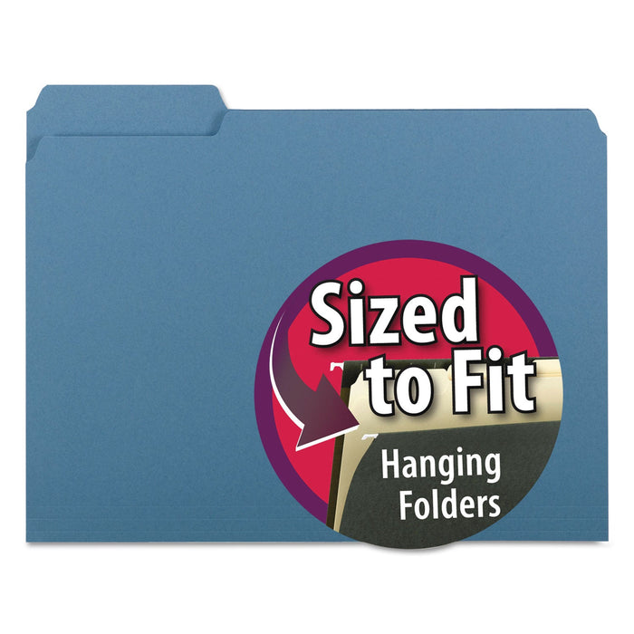 Smead Interior File Folders, 1/3-Cut Tabs: Assorted, Letter Size, 0.75" Expansion, Blue, 100/Box