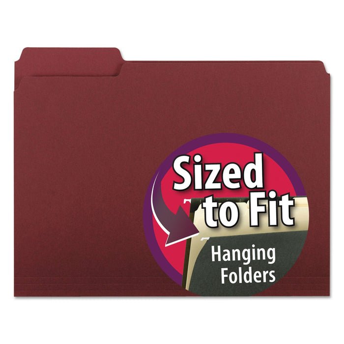 Smead Interior File Folders, 1/3-Cut Tabs: Assorted, Letter Size, 0.75" Expansion, Maroon, 100/Box
