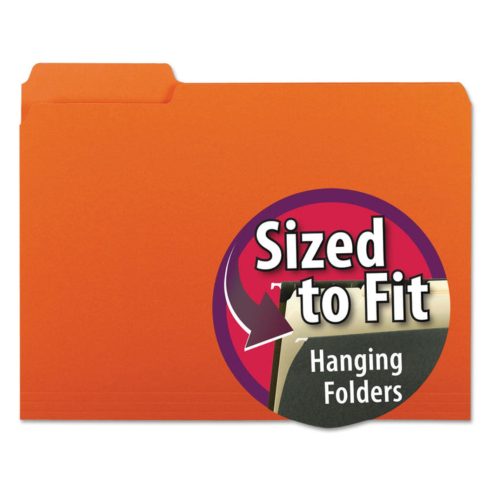 Smead Interior File Folders, 1/3-Cut Tabs: Assorted, Letter Size, 0.75" Expansion, Orange, 100/Box