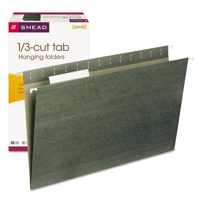 Smead Hanging Folders, Legal Size, 1/3-Cut Tabs, Standard Green, 25/Box
