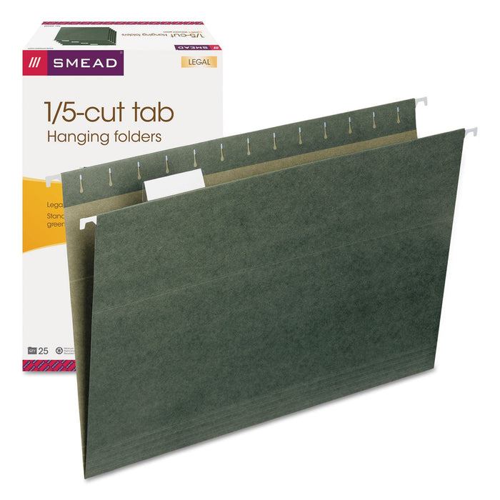 Smead Hanging Folders, Legal Size, 1/5-Cut Tabs, Standard Green, 25/Box