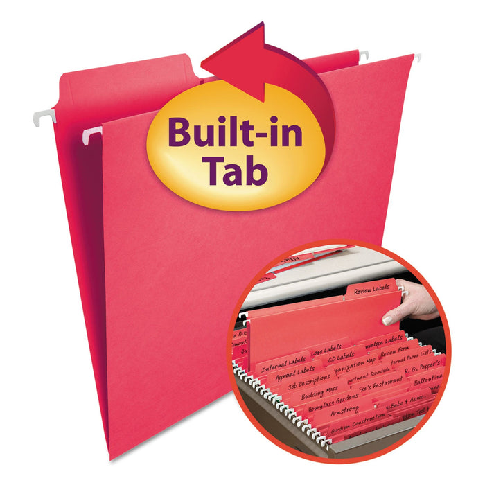 Smead FasTab Hanging Folders, Letter Size, 1/3-Cut Tabs, Red, 20/Box