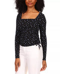 Michael Michael Kors Floral Square Neck Ruched Long Sleeve Top by Vanessa Jane