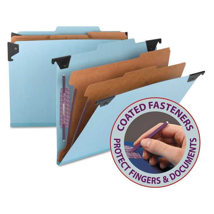 Smead FasTab Hanging Pressboard Classification Folders, 2 Dividers, Letter Size, Blue