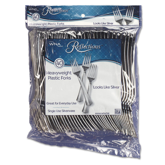 WNA Reflections Heavyweight Plastic Utensils, Fork, Silver, 7", 40/Pack, 8 Packs/Carton
