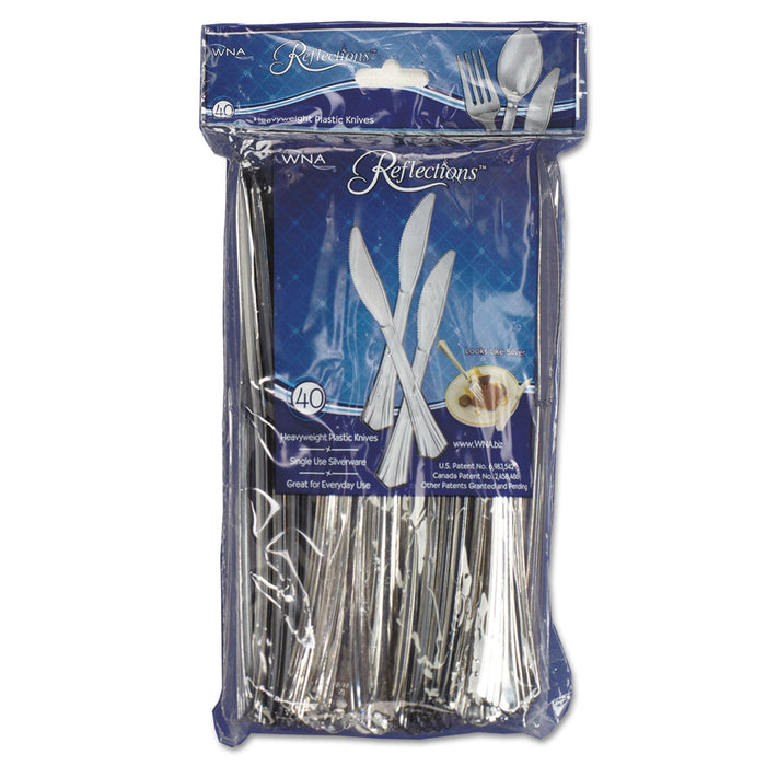 WNA Reflections Heavyweight Plastic Utensils, Knife, Silver, 7 1/2", 40/Pack