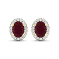 1.90 Ct Oval Pink Ruby & Diamond Prong 14K Gold Halo Stud Earrings by Fine Color Jewels