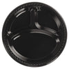 Chinet Heavyweight Plastic 3-Compartment Plates, 10.25" dia, Black, 125/Pack 4 Packs/Carton