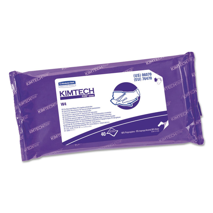 Kimtech W4 PreSat Alcohol Wipers, 70% IPA, 9 x 11, White, 40/Pack, 10 Packs/Carton