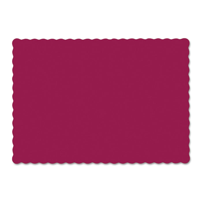Hoffmaster Solid Color Scalloped Edge Placemats, 9.5 x 13.5, Burgundy, 1,000/Carton