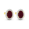 1.90 Ct Oval Pink Ruby & Diamond Prong 14K Gold Halo Stud Earrings by Fine Color Jewels