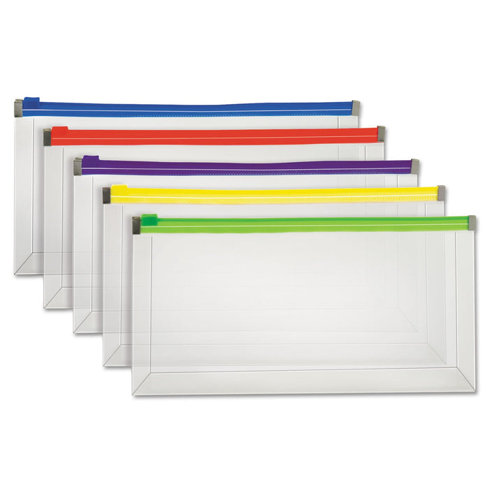 Pendaflex Poly Zip Check Envelope, Zipper Closure, 10.13 x 5.13, Assorted Colors, 5/Pack
