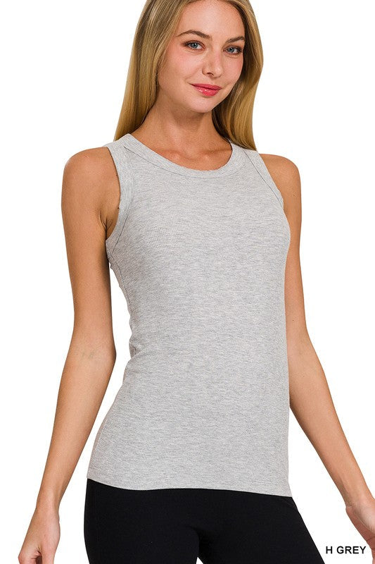 Ribbed Round Neck Tank Top - H Grey by Boutique 23