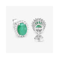 2.40 Ct Oval Green Zambian Emerald & Diamond Prong 10K Gold Halo Stud Earrings by Fine Color Jewels