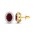1.90 Ct Oval Pink Ruby & Diamond Prong 14K Gold Halo Stud Earrings by Fine Color Jewels