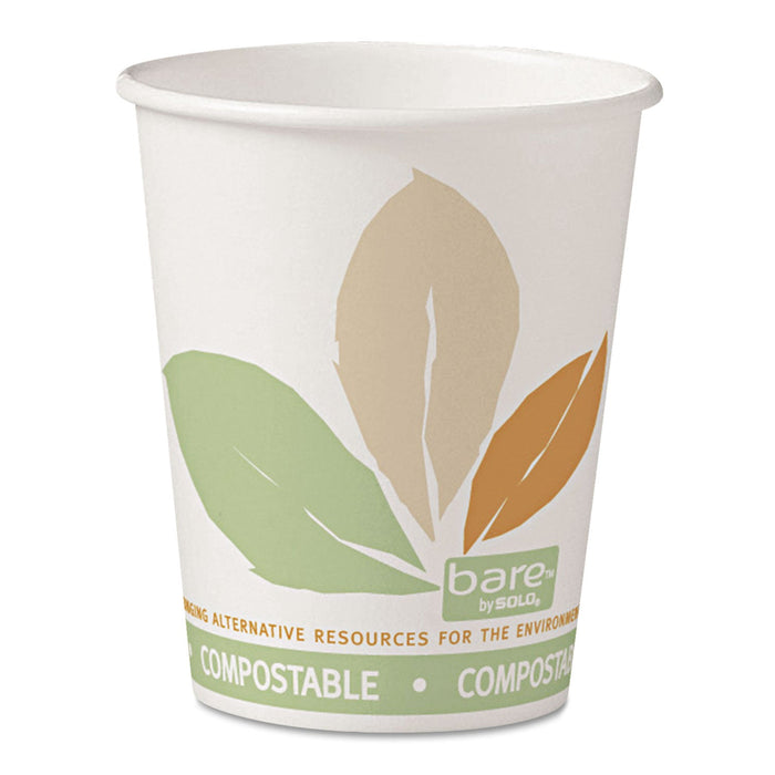 Dart Bare by Solo Eco-Forward PLA Paper Hot Cups, 10 oz, Leaf Design, White/Green/Orange, 50/Bag, 20 Bags/Carton