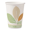 Dart Bare by Solo Eco-Forward PLA Paper Hot Cups, 12 oz, Leaf Design, White/Green/Orange, 50/Bag, 20 Bags/Carton