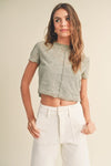 Patterned Fabric Top With Tank Top - Sage