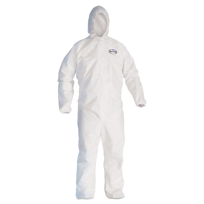 KleenGuard A30 Elastic Back and Cuff Hooded Coveralls, Large, White, 25/Carton