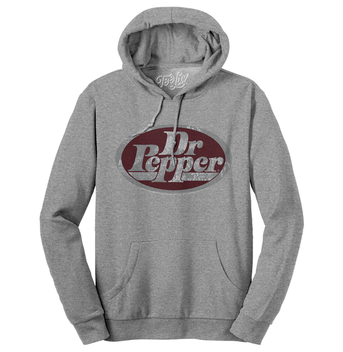 Dr Pepper Silver Logo Pullover Hooded Sweatshirt - Gray by Tee Luv