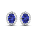 1.50 Ct Oval Violet Tanzanite & Diamond Prong 14K Gold Halo Stud Earrings by Fine Color Jewels