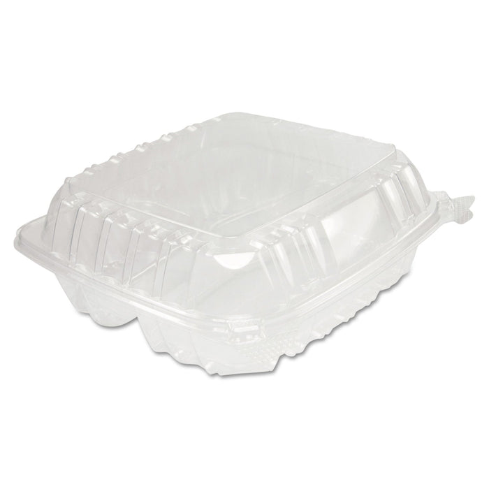 Dart ClearSeal Hinged-Lid Plastic Containers, 8.25 x 8.25 x 3, Clear, Plastic, 125/Pack, 2 Packs/Carton