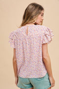 Ditsy Flower Printed Pleats Blouse - Ivory Multi by Boutique 23