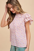 Ditsy Flower Printed Pleats Blouse - Ivory Multi by Boutique 23