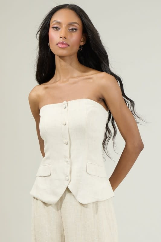 Candida Strapless Button Up Top - Natural by Boutique 23