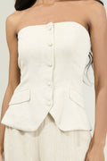 Candida Strapless Button Up Top - Natural by Boutique 23