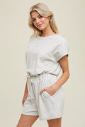 Heather Dolman Romper Wth Drawstring - H. Grey by Boutique 23