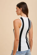 Vertical Stripe Lettuce Edge Tank - Ivory/Black by Boutique 23