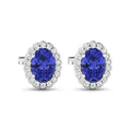 1.50 Ct Oval Violet Tanzanite & Diamond Prong 14K Gold Halo Stud Earrings by Fine Color Jewels