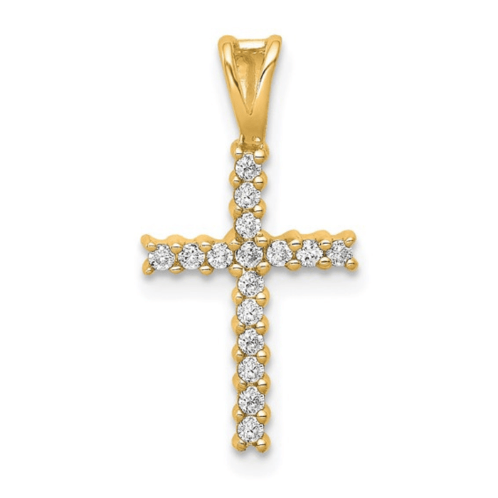 14K Gold Pave Diamond Cross Pendant by Fine Color Jewels