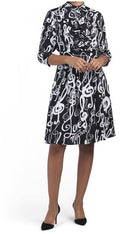 LOVE MOSCHINO Jabot Music Notes Printed Dress, Size 6 by Vanessa Jane