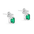 Green Colombian Created Emerald Stud Earrings by Fine Color Jewels