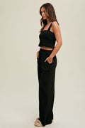 Crinkle Knit Tank - Black by Boutique 23