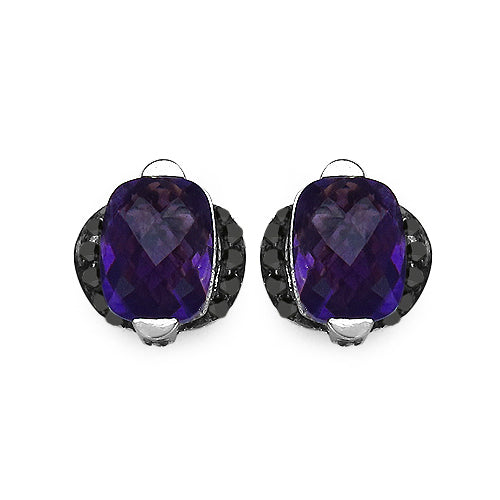 3.14 Carat Genuine Amethyst & Black Diamond .925 Sterling Silver Earrings by Bids.com